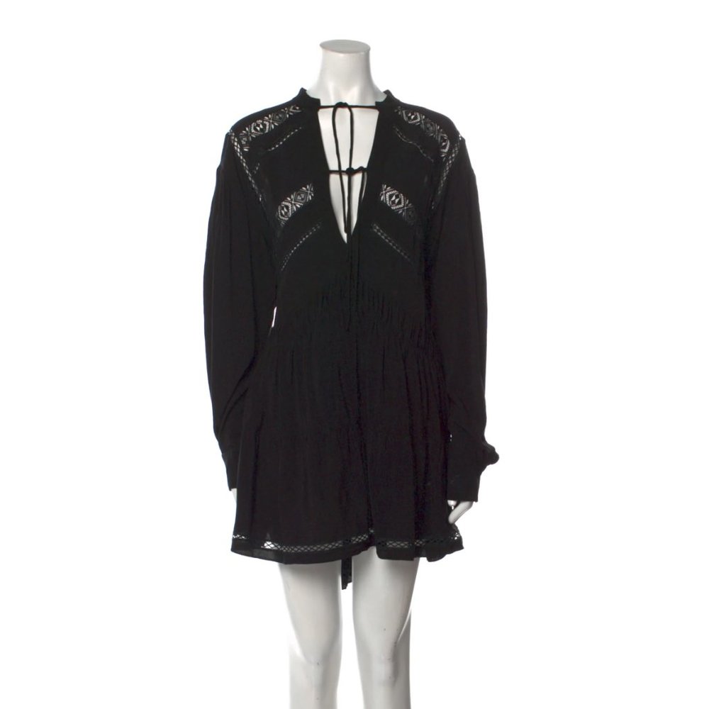 IRO Black Tie-Neck Mini Long Sleeve Dress. Size: Medium.